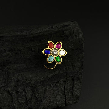 Multi Floral Jadau Nose Pin (Gold Plated)